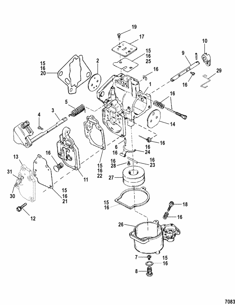 Mercury Marine 25 HP, 25 SeaPro, Super 15 (2 Cylinder) Carburetor