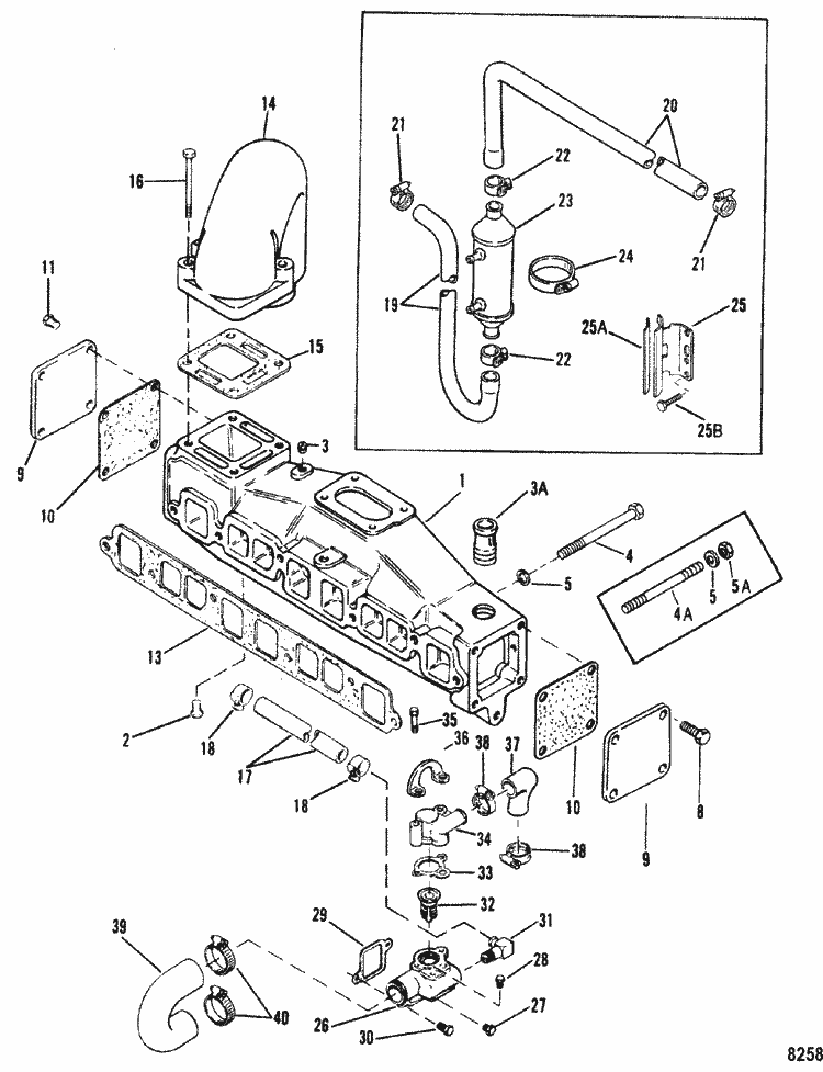 MerCruiser 3.0L GM 181 I / L4 1990-1994 Exhaust Manifold ... renken boat wiring diagram 