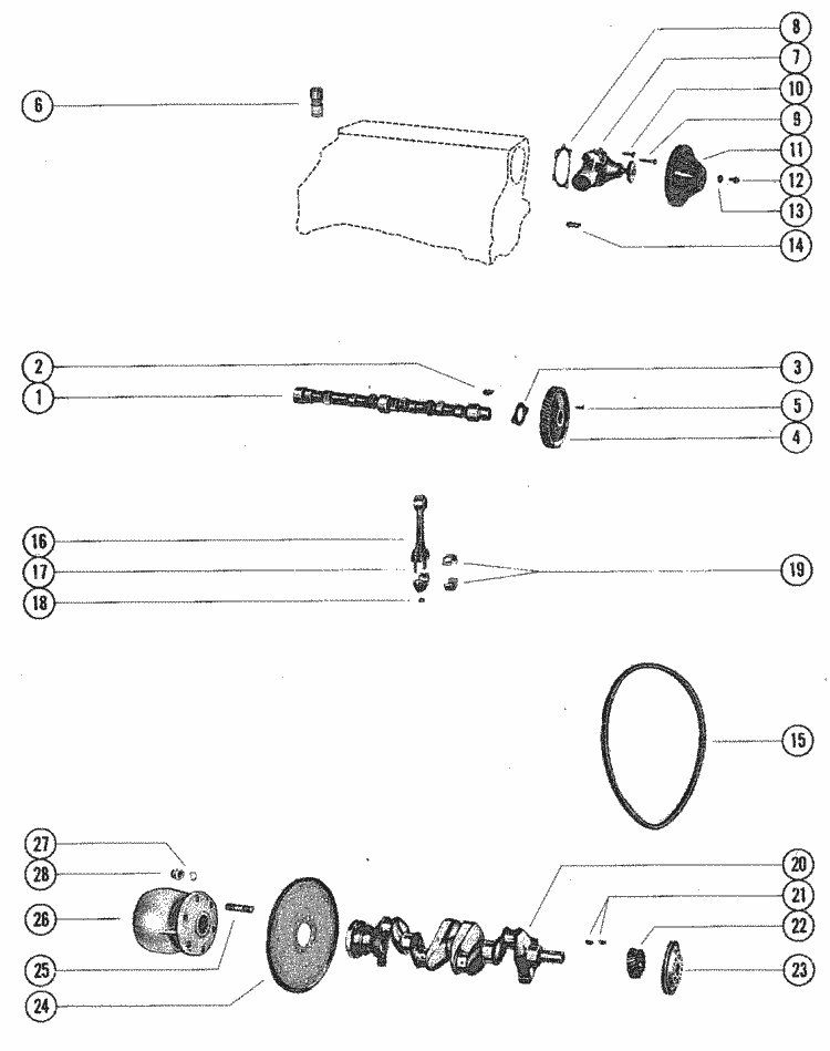 MerCruiser 140 GM 181 I / L4 1972-1978 Camshaft, Crankshaft & Water