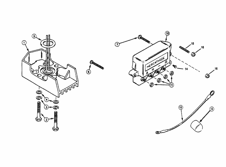 MerCruiser 5.7L Bravo EFI (TBI) GM 350 V-8 1995 Mercathode Components Parts