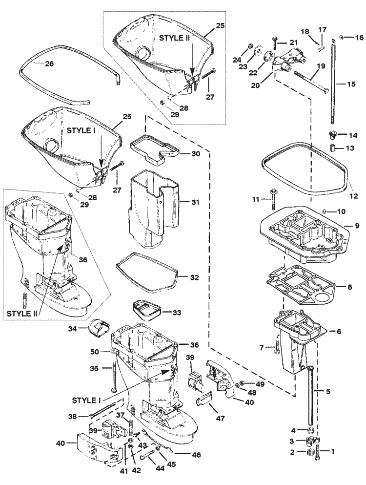 Force 50 HP (1997) Driveshaft Housing Parts