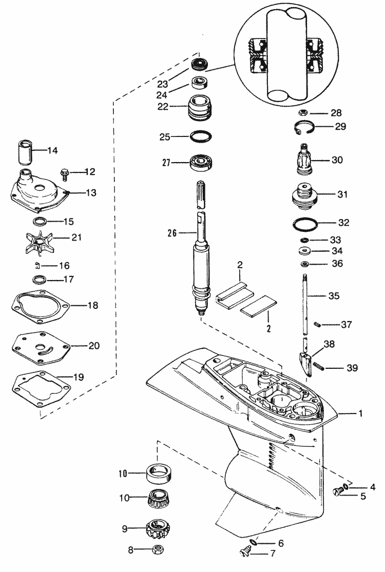 Force 40 HP (1995) Gear Housing (Driveshaft) Parts