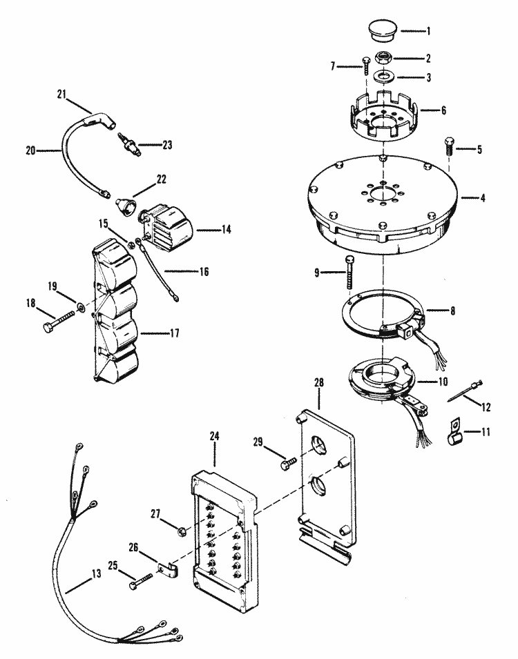 Mercury Marine 50 HP (4 Cylinder) Flywheel, Ignition Coil ... 1997 evinrude 9 9 wiring diagram 