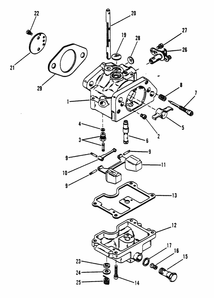 Mercury Marine 50 HP (3 Cylinder) Carburetor Assembly Parts