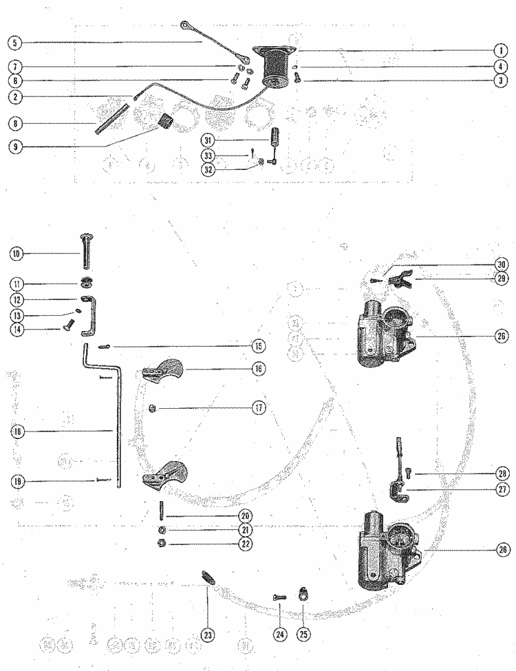 Mercury Marine 500 Carburetor Linkage & Choke Solenoid Parts