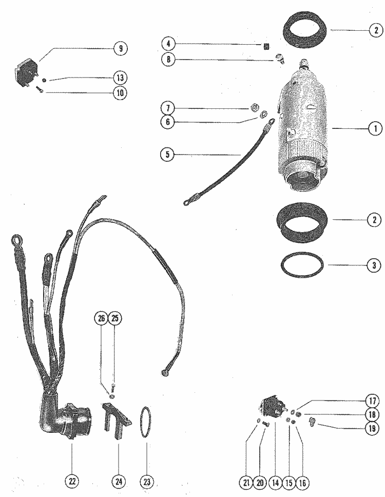 Mariner 80 HP Starter Motor & Wiring Harness Parts