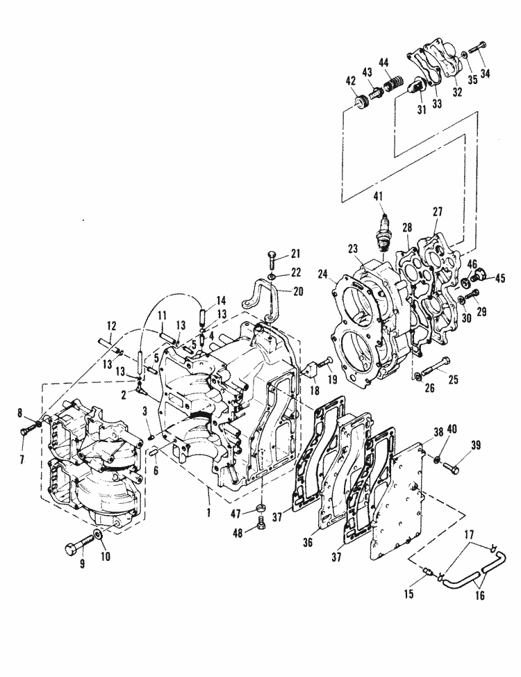 Mariner 40B (CDI Ignition / Thru Prop. Exhaust) Crankcase & Cylinder