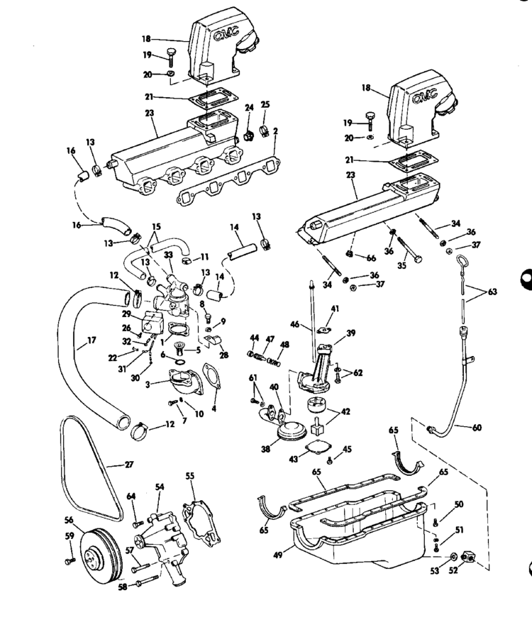 OMC Stern Drive Exhaust & Oil System Group 240 Hp Models Parts for 1978
