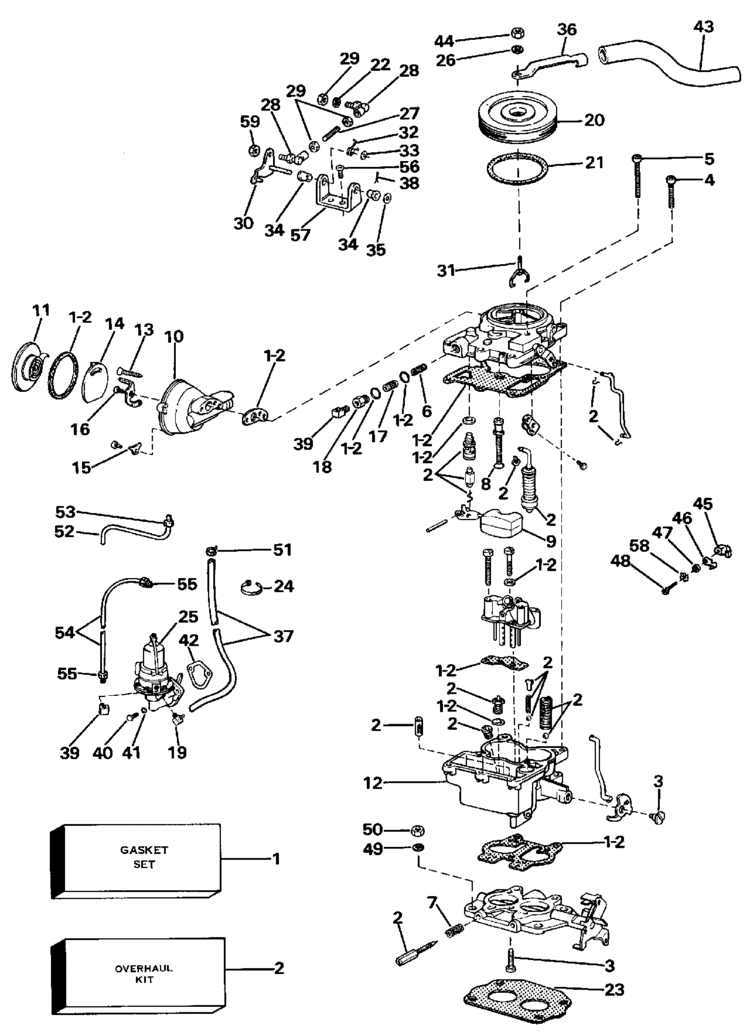 OMC Stern Drive Carburetor & Fuel Pump Parts for 1986 3.0L 302APKWB