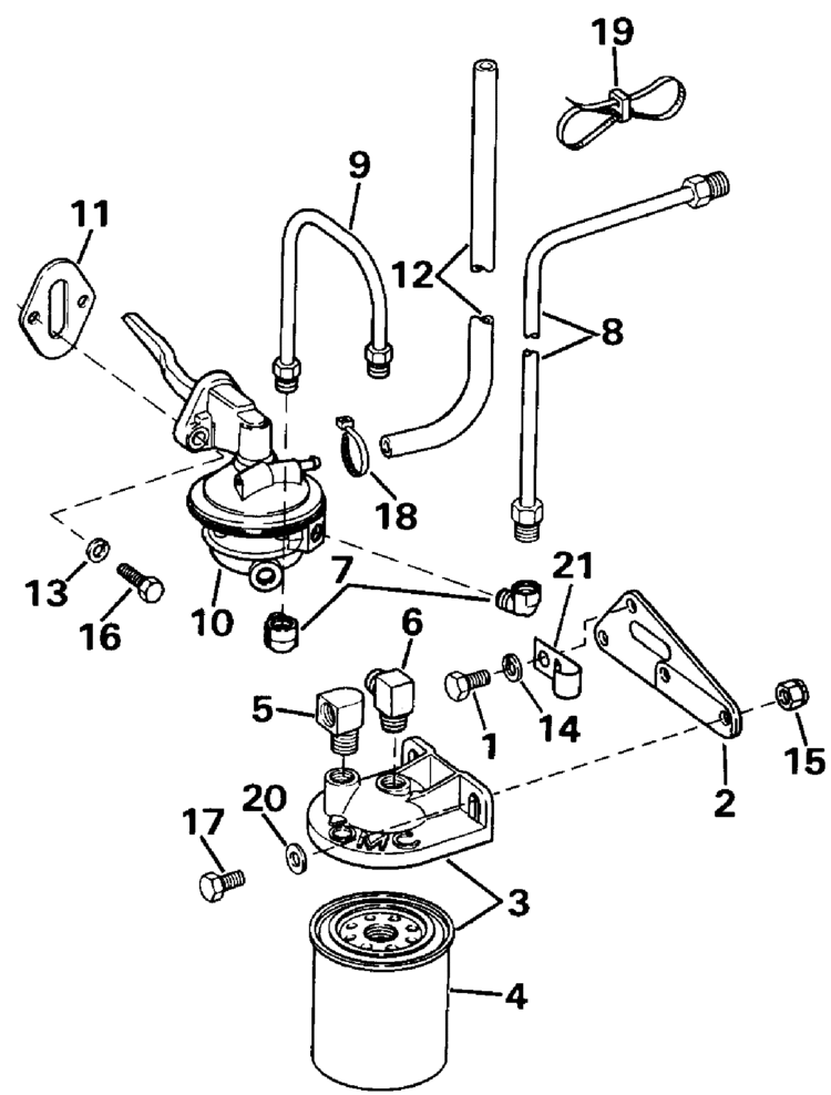 OMC Stern Drive Fuel Pump & Filter Parts for 1989 5.8L 584AMLMED Stern