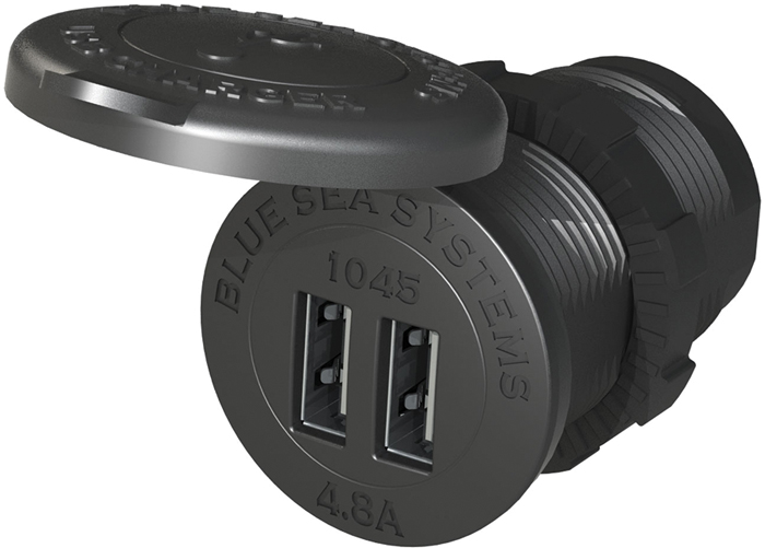 Dual USB Charger, 12/24V DC, 4.8A, Black 1045 - Blue Sea System Battery Accessories - MarineEngine.com