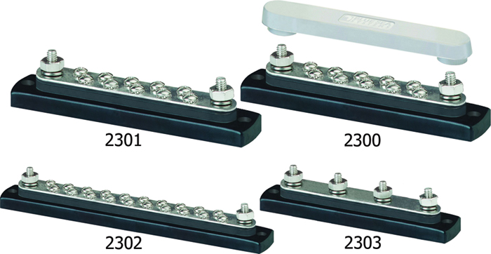BusBar, 2 x 1/4"-20 Stud, 10 x lb.8-32 Screw 2301 - Blue Sea System Battery Accessories - MarineEngine.com