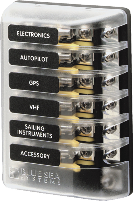 Glass Fuse Block, 6 Circuit w/ground 5015 - Blue Sea System Fuses and Fuse Holders - MarineEngine.com
