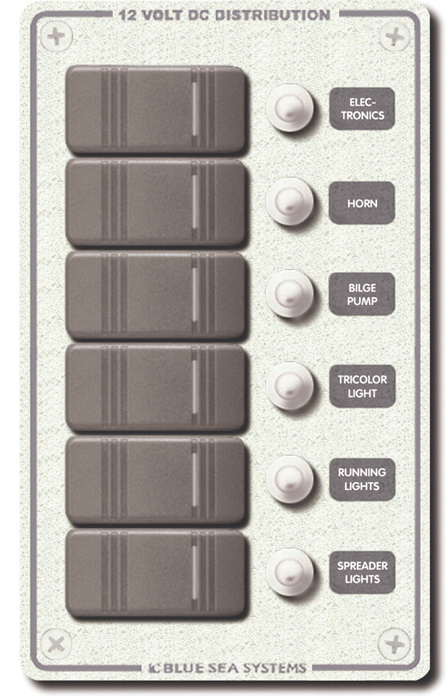 Switch Panel, 6-Gang, Vertical, White 8273 - Blue Sea System Battery Accessories - MarineEngine.com