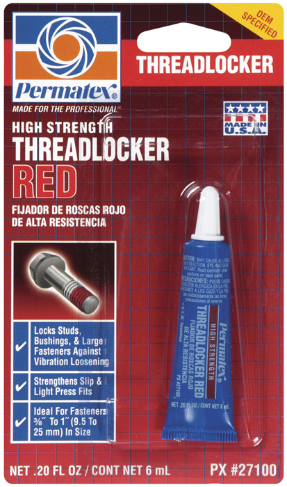 High Strength Threadlocker, Red, 6 ml 27100 - Permatex Lubricants and Additives - MarineEngine.com