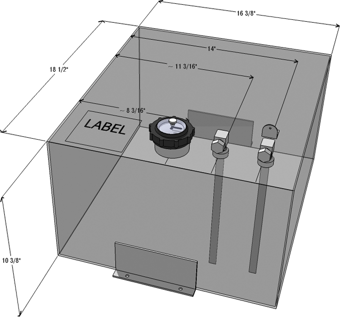 13 Gallon Above Deck Fuel Tank, 18-1/2"L x 16-3/8"W x 10-3/8"H 59179 - RDS Manufacturing Fuel Tanks - MarineEngine.com
