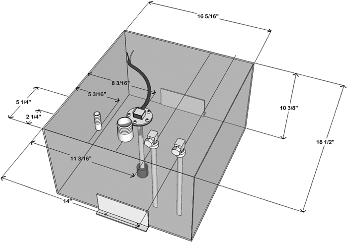 13 Gallon Below Deck Fuel Tank, 18-1/2"L x 16-3/8"W x 10-3/8"H 59267 - RDS Manufacturing Fuel Tanks - MarineEngine.com