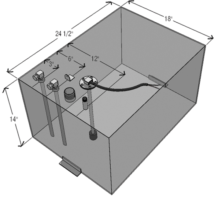 26 Gallon Below Deck Fuel Tank, 24-1/2"L x 18"W x 14"H 59020 - RDS Manufacturing Fuel Tanks - MarineEngine.com