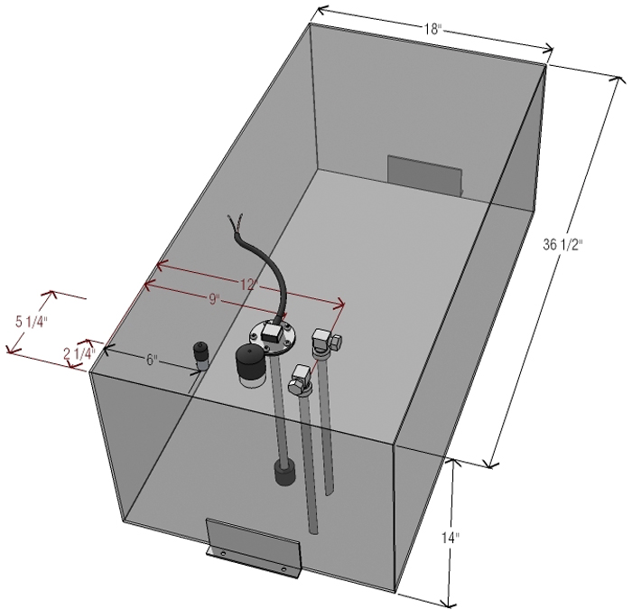 39 Gallon Below Deck Fuel Tank, 36-1/2"L x 18"W x 14"H 59055 - RDS Manufacturing Fuel Tanks - MarineEngine.com