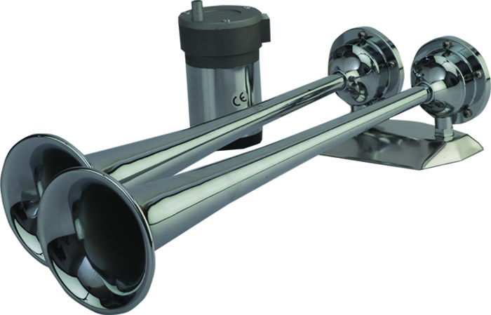 Chrome Trumpet Airhorn Twin w/Compressor 432520-1 - SeaDog Line Horns Bells and Whistles - MarineEngine.com
