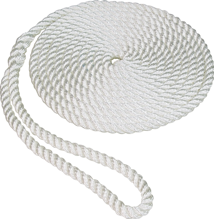Dock Line, TW, 3/8" x 20', White, 10" Eye Splice 50013001 SeaSense