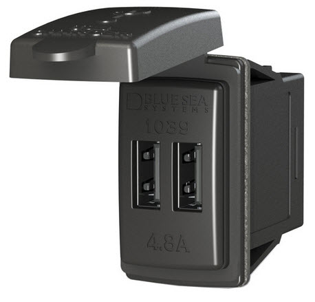 Dual USB Charger Switch Mount, 12/24V DC, Black 1039 - Blue Sea System Battery Accessories - MarineEngine.com