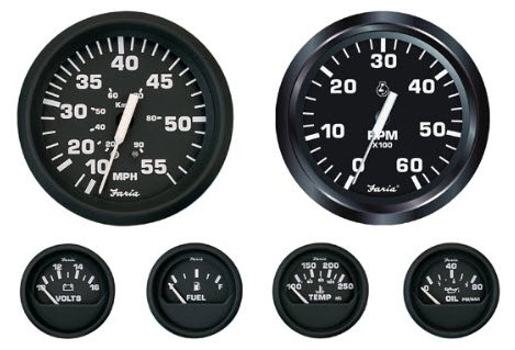 Euro 6-Gauge Set, (Speed, Tach, Fuel, Volt, Water Temp, Oil Pressure) KT9799 - Faria Marine Instruments Gauges and Compasses - MarineEngine.com