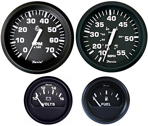 Euro 4-Gauge Set, (Speed, Tach, Fuel, Volt) KT9796 - Faria Marine Instruments Gauges and Compasses - MarineEngine.com