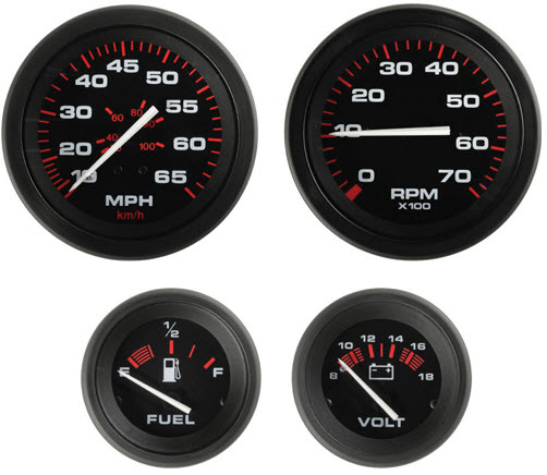 Amega 4-Gauge Set, (Speed,Tach,Fuel,Volt) 68362P - SeaStar Solutions Teleflex Marine Gauges and Compasses - MarineEngine.com