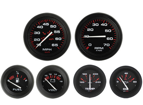 Amega 6-Gauge Set, (Speed,Tach,Fuel,Volt, W/Temp,Oil/Pressure) 68363P - SeaStar Solutions Teleflex Marine Gauges and Compasses - MarineEngine.com