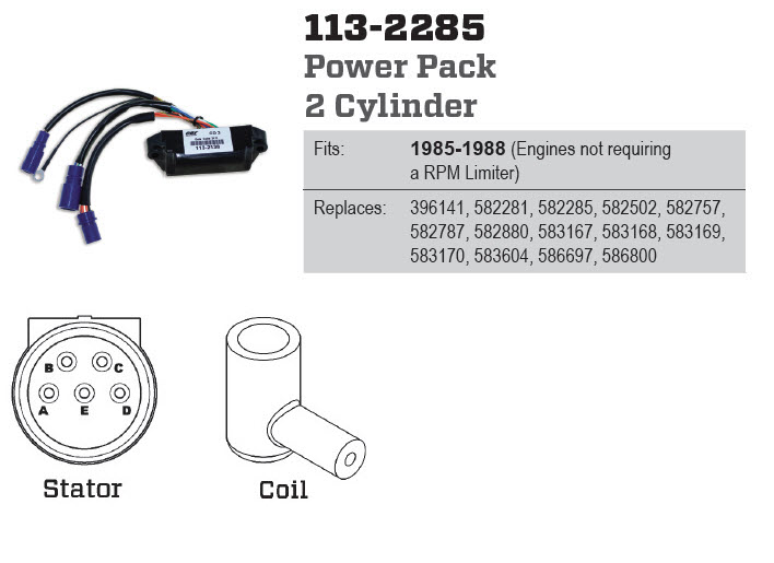 CDI Electronics 113-2285 - Power Pack CD2, No RPM Limiter 396141, 586800