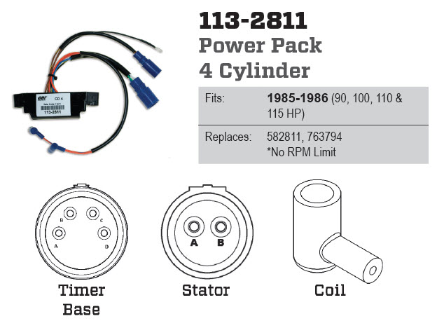 CDI Electronics 113-2811 - Power Pack CD4, Without RPM Limiter 582811, 763794