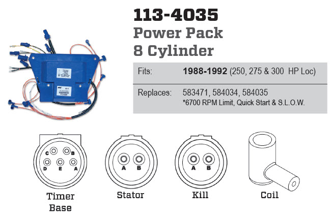 CDI Electronics 113-4035 - Power Pack OMC CD8 Al 6700 RPM Limiter