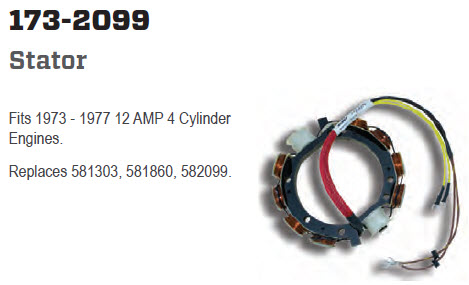 CDI Electronics 173-2099 - OMC Stator 4 Cylinder 12 Amp 173-2099