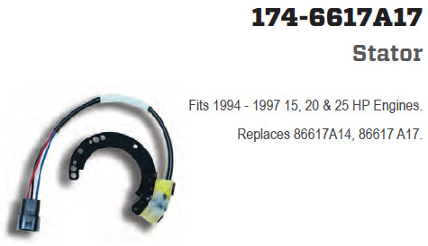 CDI Electronics 174-6617A17 - Mercury Stator w/ Plug 174-6617A17