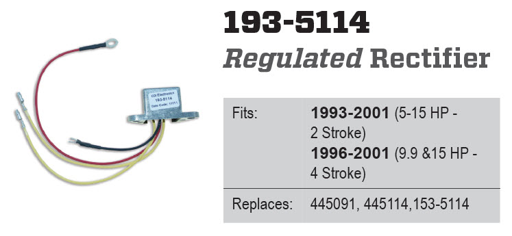 CDI Electronics 193-5114 - Regulated Rectifier (NLA, replaced by 18-99416)
