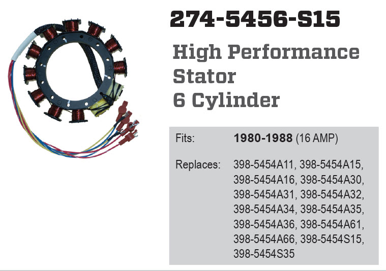 CDI Electronics 274-5456-S15 - HP Stator (MERC) - 6 CYL | 16 AMP