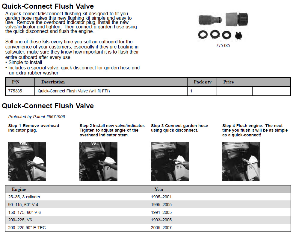Evinrude Johnson OMC 0775385 Quick Connect Flushing Kit