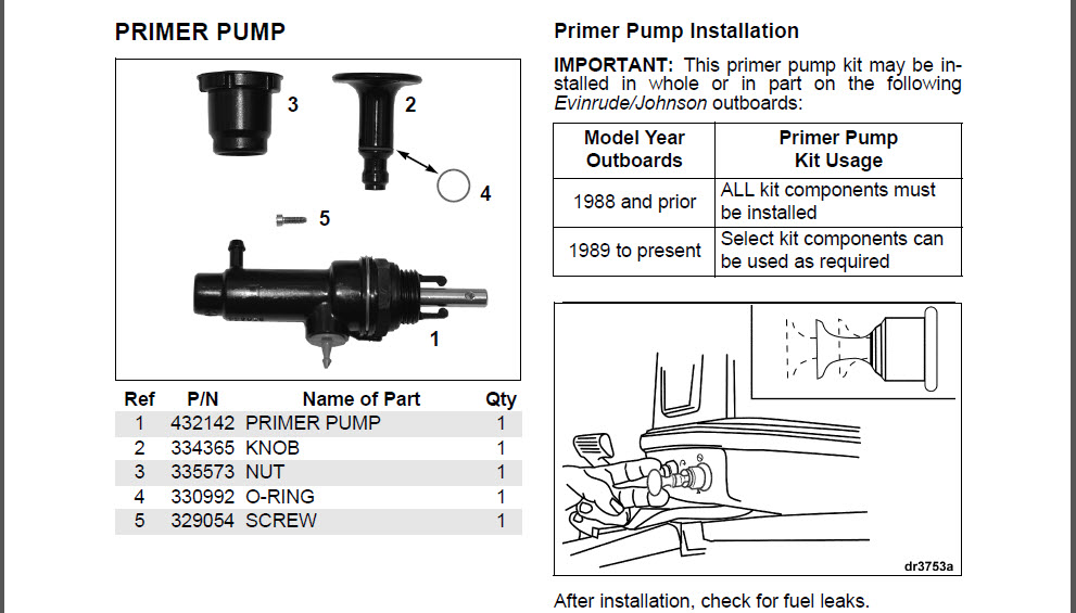 Evinrude Johnson OMC 5007336 - Primer Pump Kit, See Detail Page for Important Info