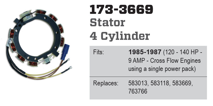 Sierra Marine 18-99283 - Stator 4 Cylinder 9 Amp Johnson Evinrude, 763766, 173-3669