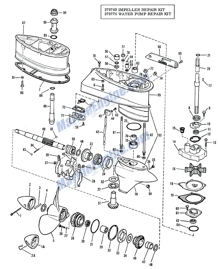 Evinrude Gearcase Group Parts For 1966 60hp 60652 Outboard