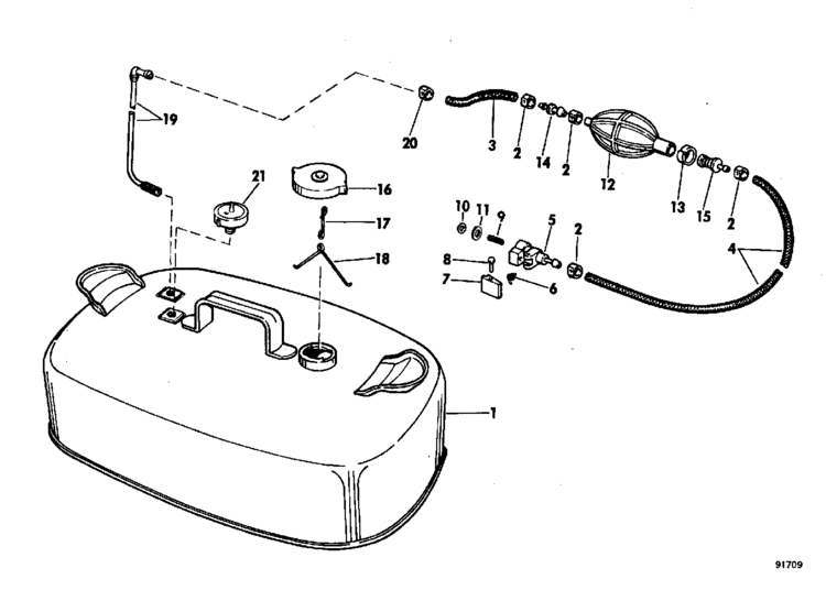 Evinrude Fuel Tank Group Parts for 1969 4hp 4902B Outboard Motor