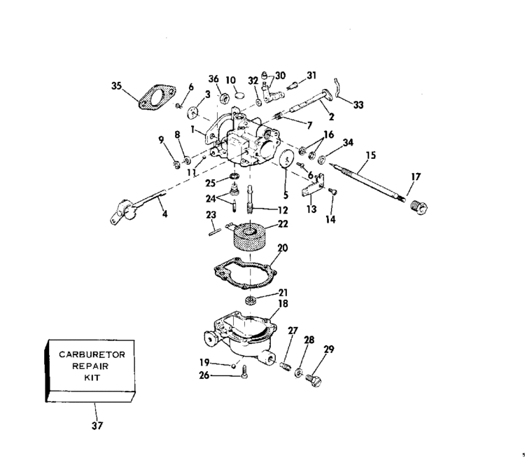 Evinrude Carburetor Parts for 1975 6hp 6504R Outboard Motor