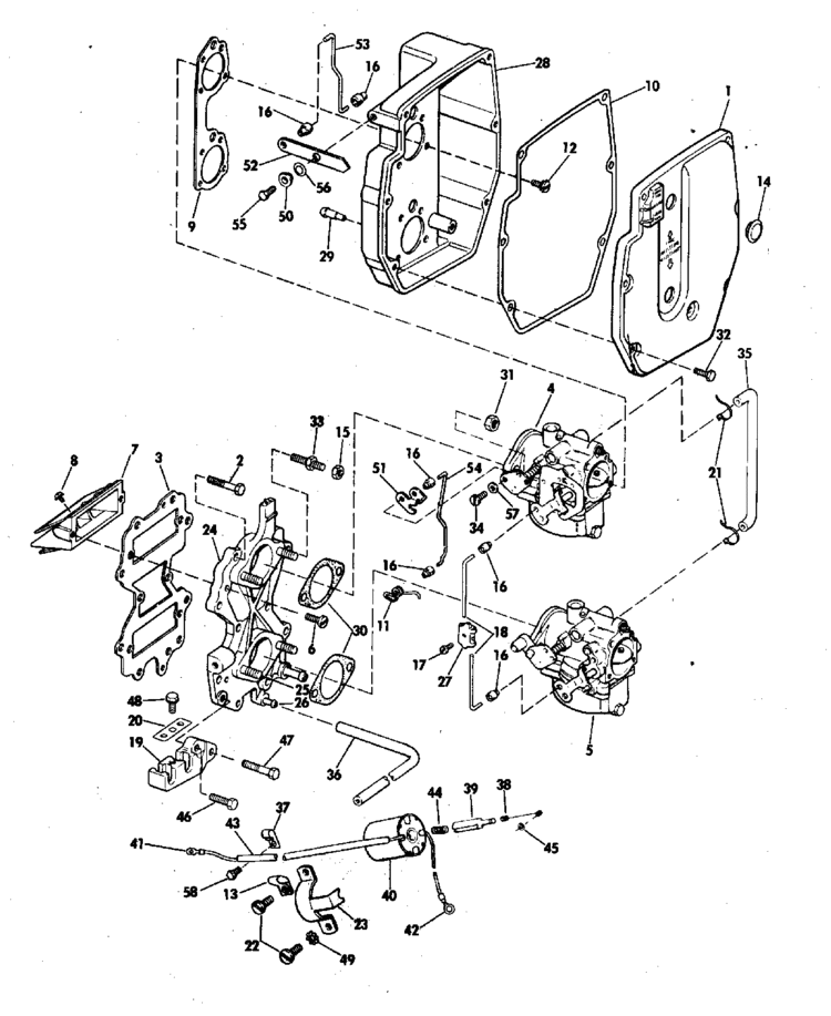 evinrude intake manifold parts for 1976 55hp 55673e outboard motorengine section reference numbers in this diagram