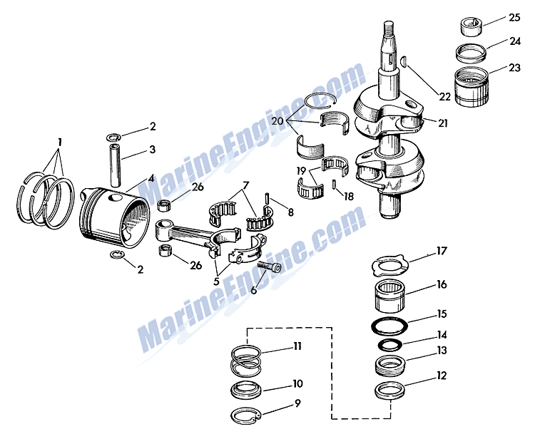 Johnson Crankshaft Group Parts for 1957 18hp FD-11 Outboard