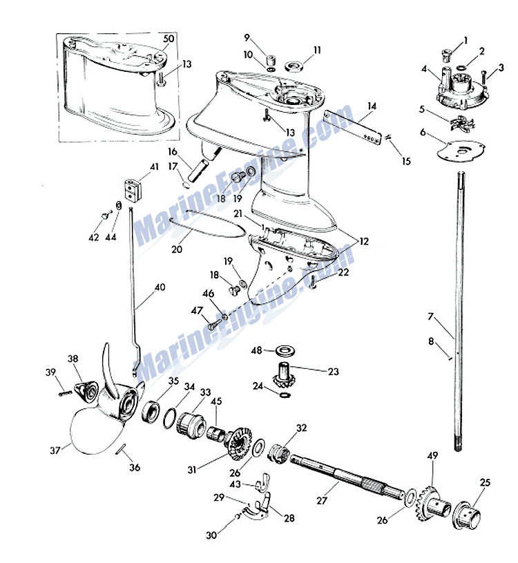 Johnson Gear Case Group Parts for 1958 18hp FD-12 Outboard Motor