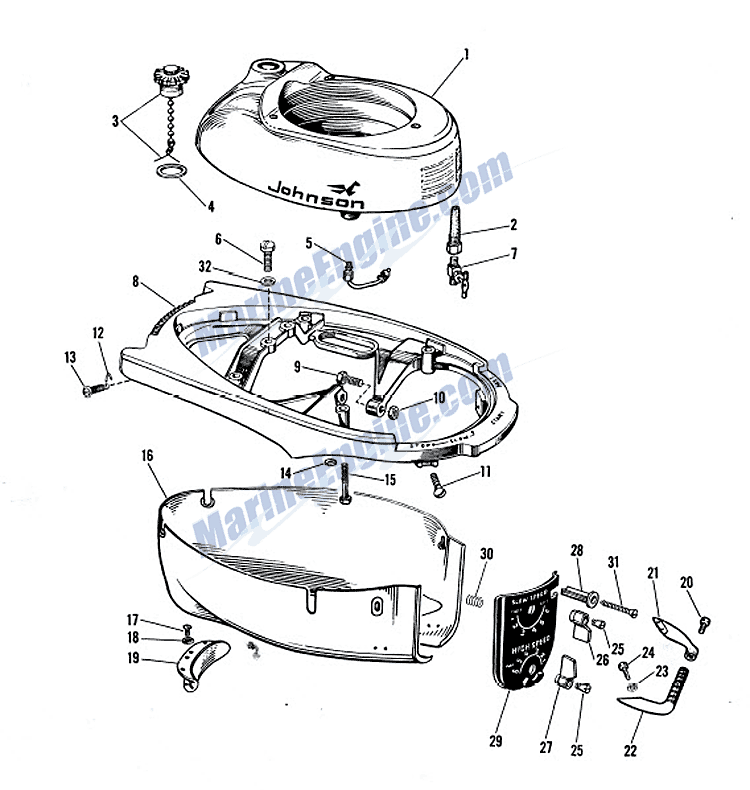 Johnson Motor Cover Group Parts For 1962 3hp Jw