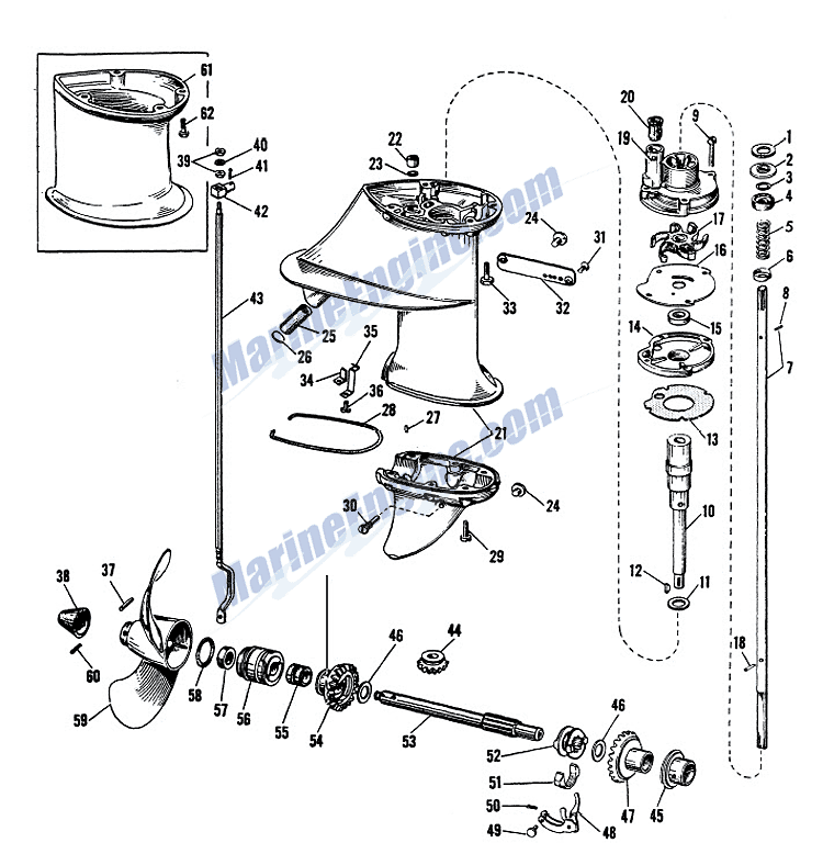 Johnson Gearcase Group Parts for 1963 5.5hp CD-20 Outboard Motor Johnson Gearcase Group Parts for 1963 5.5hp CD-20 Outboard Motor