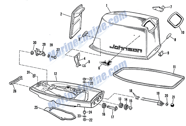 Johnson Motor Cover Group Parts for 1963 10hp QDL-24 Outboard Motor