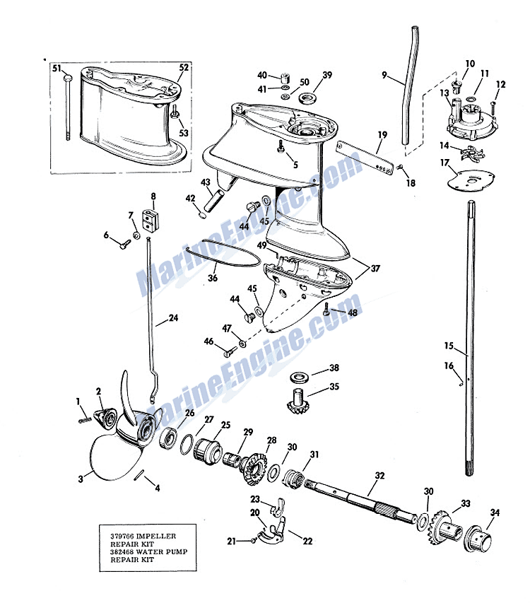 Johnson Gearcase Group Parts for 1967 20hp FD21 Outboard Motor 20 hp johnson outboard diagram 
